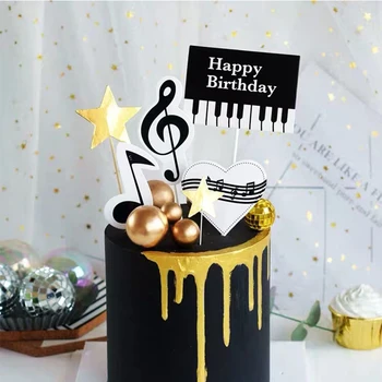 1 комплект, topper за торта в стил пиано музика, честит рожден Ден, topper за кифли, вечерни аксесоари, аксесоари за торта 