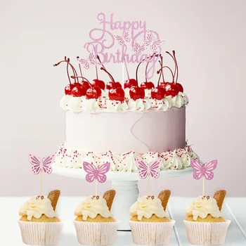 13шт Блестяща пеперуда честит рожден ден, topper за торта, украса за торта за партито в чест на рождения ден, топперы за кифли, детски аксесоари за душ