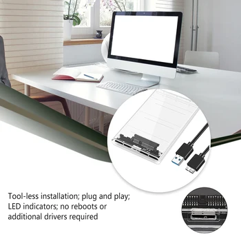 2,5-инчов корпус твърд диск SATA към USB, преносим офис лаптоп, ABS-пластмаса, високоскоростен мобилен твърд диск на компютъра ви