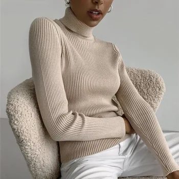 2021 Основни дамски пуловери с високо воротом, есенно-зимни върхове, тънък женски пуловер, вязаный пуловер, жилетка, мека топла задължителни, y2k