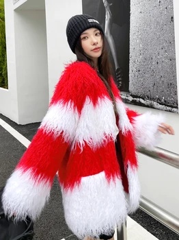 2023 Модно палто от изкуствена кожа в тон, индивидуална яке, дамски зимни лохматая на горно облекло, безплатна доставка