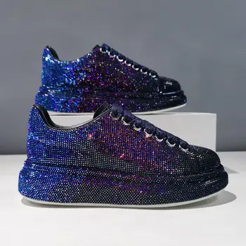 2023, Пролетно Новата Модерна Марка Дамски обувки За пързаляне С Кристали, Однотонная Модни Универсална Ежедневни Обувки за татко дантела