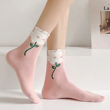 50 чифта женски чорапи с цветя лалета, модерни ежедневни чорапи със средна дължина, студентски пролетно-есенно-зимни сладки чорапи