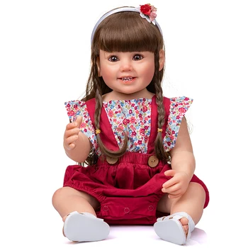 55 см, Пълна мека силиконова кукла Reborn Baby Girl Cammi Smile, мека на допир, ръчно изработени, по-подробна и боядисани, многослойни 3D изглед