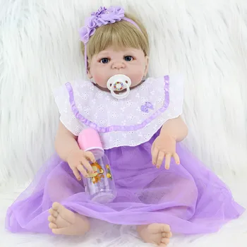 55 см, пълна силиконова имитация на кукла за прераждане на детето Сладък чужд аромат Таро Лилав костюм Играчка за ранно обучение на детето Реквизит за снимки