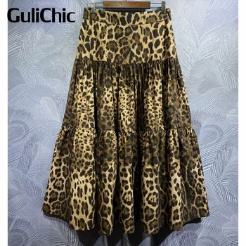 6.3 GuliChic Модерен ретро дизайн с леопардовым принтом, висока талия, на тънка Свободна памучен дълга пола за жените