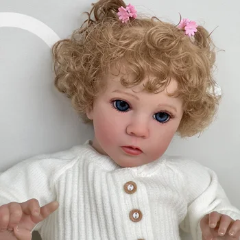 60 СМ Възстановената Кукла-Baby с Вкоренените Руса коса, Детско Меко Обнимающееся Тялото, 3D Кожата, Видимите Вени, Благородна Кукла Ръчно изработени