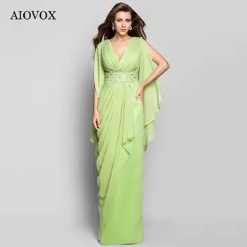 AIOVOX Прости шифоновые коктейлни рокли за жени с V-образно деколте, дебнещ рокля с мъниста, вечерна рокля без ръкави, с дължина до пода, Vestidos Coctel