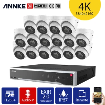 ANNKE 4K Ultra HD POE Система за Видеонаблюдение 12MP H. 265 + 32CH NVR С 16X8-Мегапикселова Всепогодными IP Камери за Видеонаблюдение Аудиозапис