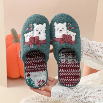 Bebealy/ сладки пухкави чехли, дамски 2023, модерен зимни къси плюшени чехли, домашни удобни памучни чехли премиум-клас, Коледна обувки