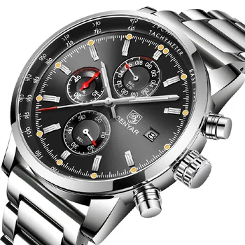 BENYAR Модерен хронограф, спортни мъжки часовници, най-добрата марка за луксозни военен каишка от неръждаема стомана, кварцов часовник Relogio Masculino
