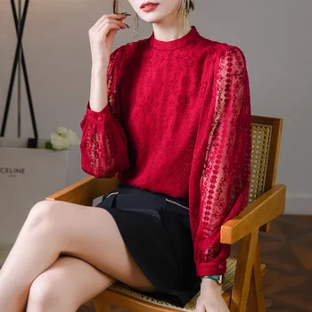 Birdsky, Женска риза с дълъг ръкав, блуза, офис женски топ, пуловер, двупластова бродерия от 100% естествена коприна тутового цвят, DS-11