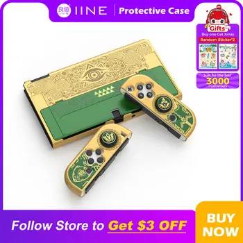 IINE златисто-зелен защитен калъф за игри, аксесоари, съвместими с Nintendo Switch
