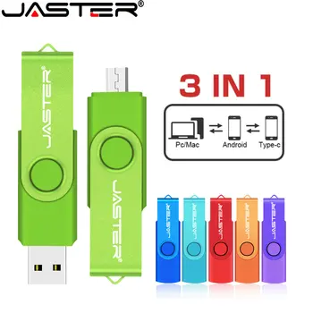 JASTER Безплатни USBФлэш устройства с Потребителски Логото на 128 GB USB 2.0 OTG Флаш памет 64 GB 32 Г 16 Г Въртящата USB-стик 8 GB Черен Креативен Подарък