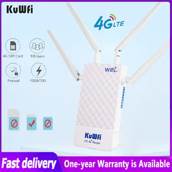 KuWFi 4G Wifi рутер 150 Mbit/с Външен водоустойчив рутер, Точка за достъп WAN/LAN порт със слот за СИМ-карта Хранене 10 потребители с 4 антени