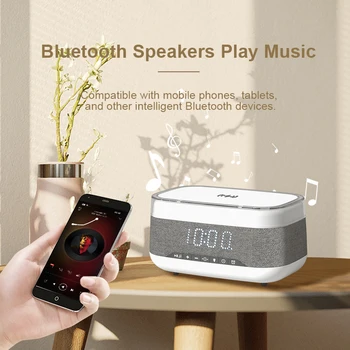 Lovaroma CJ-M02C Digital alarm clock Безжично Зарядно Устройство слушалка Bluetooth Музика Led Светлини За Смарт Часа на Мобилни Телефони