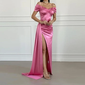 ROSELLA, секси вечерна рокля за спагети презрамки с открити рамене с дължина до пода отпред рокля с цип с висока цепка, новост 2023