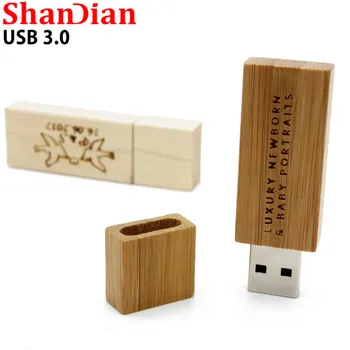 SHANDIAN (по 1 бр Безплатно лого) Дървени USB 3.0 Кленов Usb Флаш памет Pen Drive 4 GB 16 GB 32 GB 64 GB, Memory Stick Лого на клиента