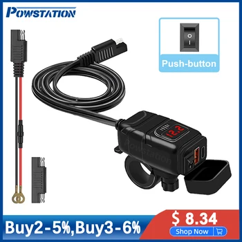USB-зарядно устройство за мотоциклет Powstation QC3.0, водонепроницаемое бързо зарядно устройство за автоцикла, USB-изход с вольтметром, аксесоари за мотоциклети