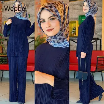 Wepbel, комплекти от 2 теми, мюсюлмани дрехи, дамски комплекти, Свободни ежедневни мюсюлмански комплекти, блузи с дълги ръкави, Модни панталони, дрехи за исляма