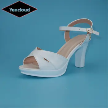 Yancloud Оригиналната обувки от мека кожа Дамски сандали на платформа Лято 2023 сандали на блок висок ток, за офис, партита за мама