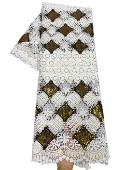 YQOINFKS Благородна нигерийская дамски дрехи с пайети, в два цвята лейси плат от млечен коприна, африканска дупчица, през последните 5 ярда YQ-6008