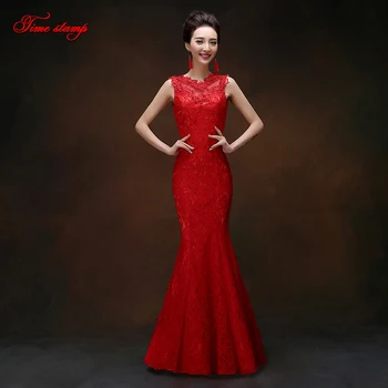 ZL0089 Евтино стилна рокля на бретелях, тънка талия, дантелено рокля с риба опашка, червено вечерна рокля с надпис 
