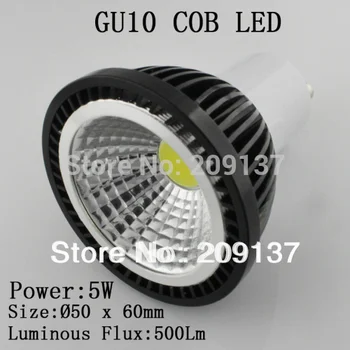 Безплатна доставка, 85-265 В, с регулируема яркост от 5 W, GU10, COB, led крушки, led прожектор, бяла/топло бяла led лампа