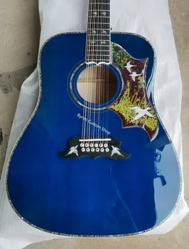 безплатна доставка на 12-низ акустична китара АААА 12-струнен по поръчка от масивна дървесина Гълъби в полет viper син на поръчка акустична 12 guita