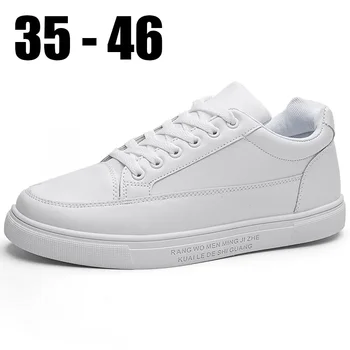 Бяла модерна училищна мъжки ежедневни обувки 46 Мъжки маратонки от висококачествена естествена кожа, голям размер, пешеходната нескользящая дизайнерски обувки M