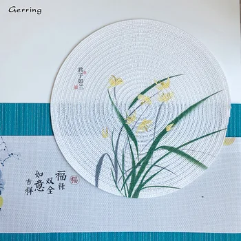 В памучна кърпа с кръгла принтом в китайски стил, топлоизолационна подложка, чай мат, бамбукови салфетки с хризантеми за масата