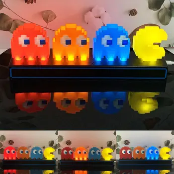 Гласов Контрол на 3D Ночники Цветна Икона Пиксел игра Pac Man Лампа за Детски Рожден Ден Коледен Подарък за Нова Година Атмосферни Ночники