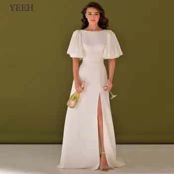 ДА, модерно сватбена рокля-калъф за жени, однотонное атласное рокля с изгорени ръкави, женствена рокля с деколте лодка, Vestido De Новия