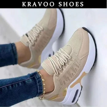 Дамски маратонки KRAVOO, мрежести лоскутные дамски обувки на плоска подметка с шнур, градинска обувки за джогинг и разходка, удобни дишащи дамски обувки