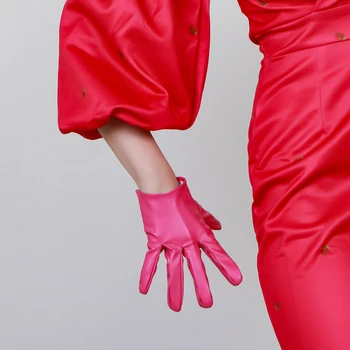 Дамски Модни Къс Ръкавица от Изкуствена Кожа, Дамски Пролетно-Есенно-Зимни Ръкавица за Снимане на Шофиране, Вечерни Ръкавици 16 см R2247