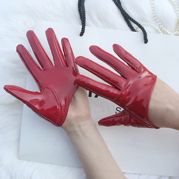 Дамски ръкавици от естествена лачена кожа, ръкавици от овча кожа с половин длан, цветни модни етап ръкавици, дамски мотоциклетни ръкавици по поръчка