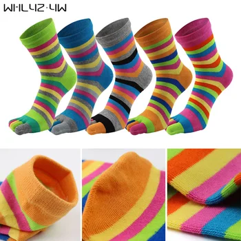 Дамски чорапи за момичета добро качество с чорапи от чист памук райе, светло градинска мода, новост, Harajuku, щастливи чорапи с пет пръста