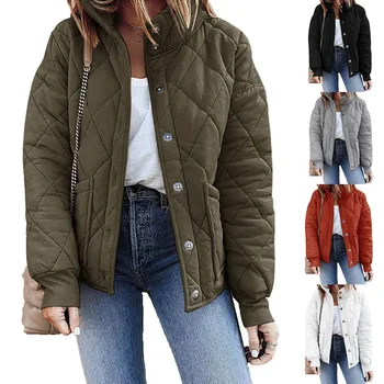 Дамско яке с дълъг ръкав 2023, пролет-есен ежедневното палто с висока яка и копчета, яке с джобове