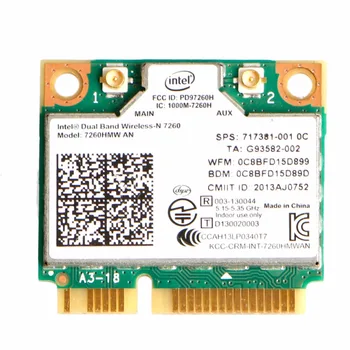 Двухдиапазонная безжична карта Intel капацитет 7260HMW + Bluetooth 4.0 MINI PCI-E WLAN Card