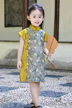 Детска лятна рокля ципао в китайски стил от производителя, без рамене и ръкави, онлайн магазин Hanfu, Китай