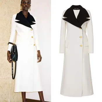 Дизайнерско дълго дамско палто, яке, официален зимата дебел вълнен тренч широк намаляване, бяла и черна рокля за абитуриентски бал, сшитое по поръчка
