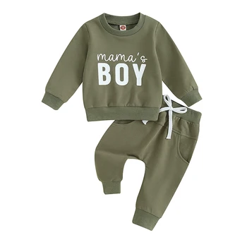 Дрехи за малките момчета, hoody с кръгло деколте и дълги ръкави с писмото принтом, комплект панталон на експозиции, костюми за бебета