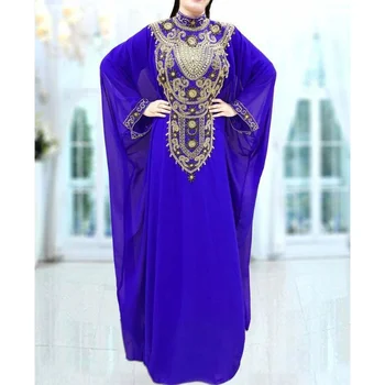 Елегантна съвременна синя Дълга риза, Макси-кафтан Farasha Абая, рокля с изгорени ръкави Jalabiya