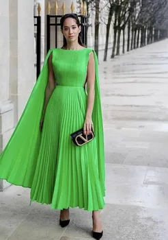 Елегантни къси зелени шифоновые вечерни рокли с нос, плисе с дължина до щиколоток, вечерна рокля за абитуриентски бал за жени