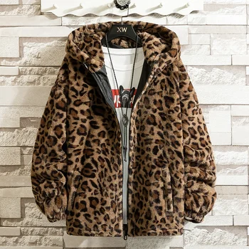 Есенно-зимно яке 2023 с леопардовым принтом, свободно и удобно яке с памучна подплата, модни мъжки и дамски есен топло яке