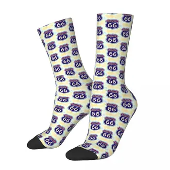 Знак на US Route 66 Зимни чорапи унисекс, туристически щастливи чорапи, уличен стил, луд чорап