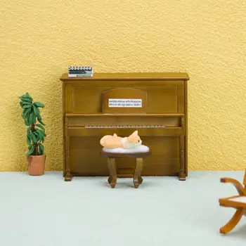 Играчка-Пиано в Кукла Къща Реалистична Модел Пиано в Кукла Къща Висока Имитация на Музикален Инструмент Играчка с Гладки Ръбове, за Игри