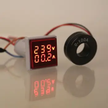Квадратен LED Цифров Волтметър с двоен Дисплей и Амперметър, Измерване на напрежение, Измерител на ток ac 60-500 В 0-100A