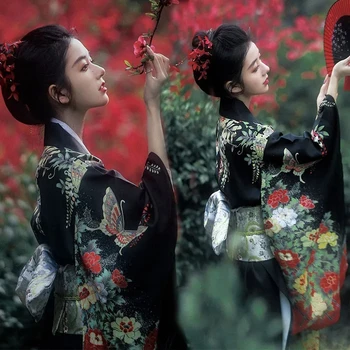 Кимоно-Секси Вечерна Рокля Традиционен Костюм Кимоно Юката Cosplay Японската Фотография Ретро Малък Вибриращ Ръкав Блуза, Рокля