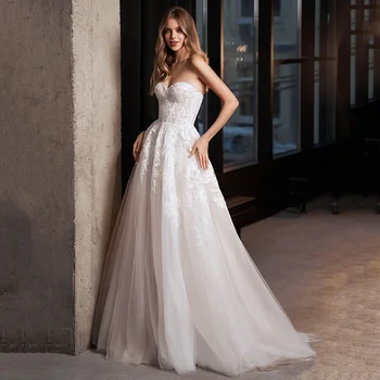 Класически дантелени сватбени рокли с деколте във формата на сърце, тюлевое рокля на булката трапецовидна форма, корсетное сватбена рокля по поръчка, 2023 Vestido de Новия